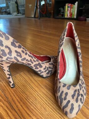 Payless Leopard Print Pointed-Toe Pumps with Red Lining